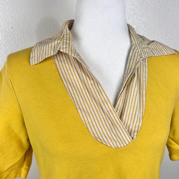 Every Body Every Wear Shirt Dress Women Large Yellow Collared Short Sleeve ALine - Picture 9 of 13